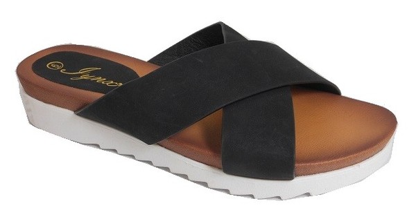 BLACK SLIP ON SANDALS