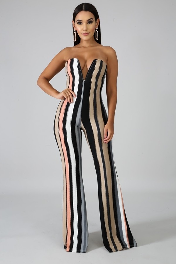 LADIES STRIPE JUMPSUITS