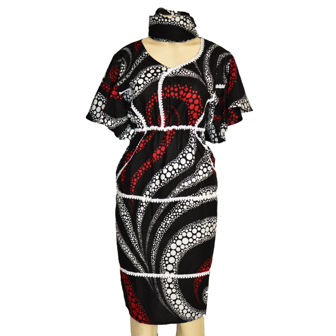 Wax print lace trimmed dress