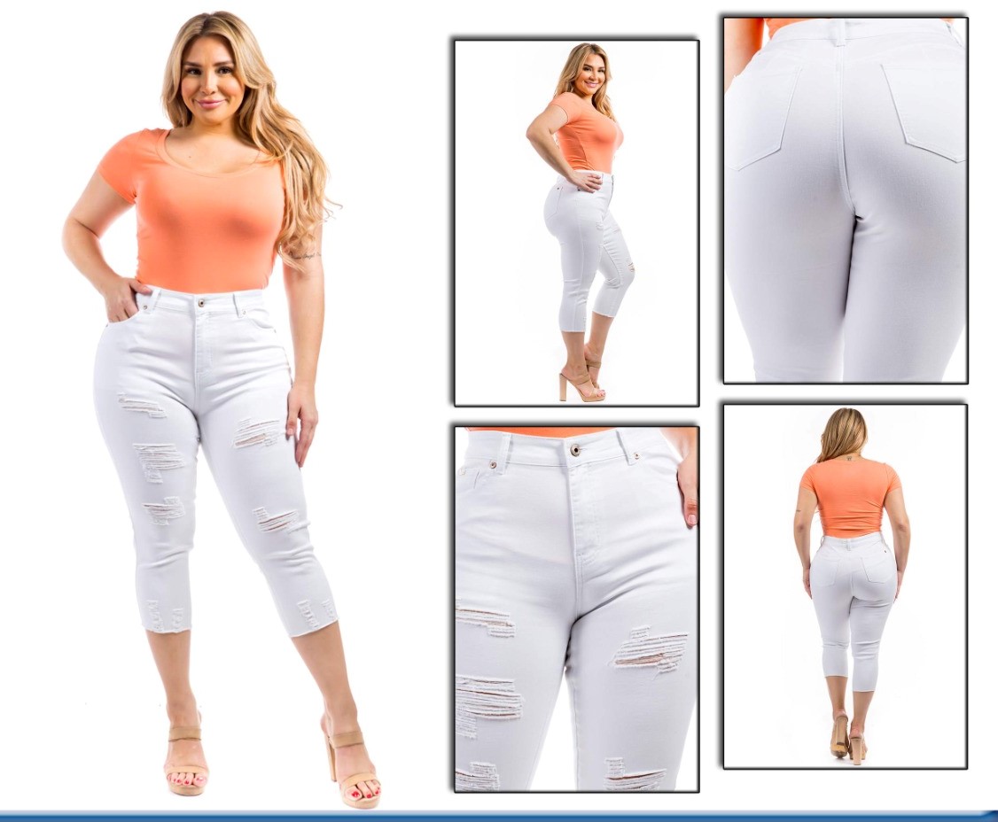 PLUS RIPPED CAPRI