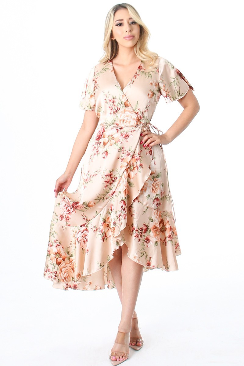 SATIN FLORAL DRESS