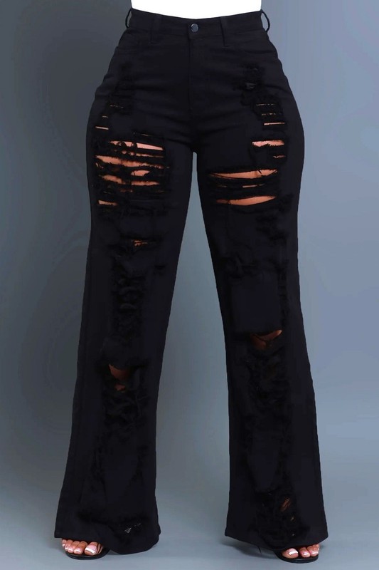 DISTRESSED FLARE JEANS